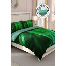 Monohome Lastikli Çarşaflı %100 Pamuk Saten Drop Leaf Çift Kişilik Nevresim Takımı