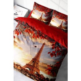 Monohome Lastikli Çarşaflı %100 Pamuk Saten Eiffel Çift Kişilik Nevresim Takımı