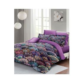 Monohome Lastikli Çarşaflı %100 Pamuk Saten Ethnic Purple Çift Kişilik Nevresim Takımı
