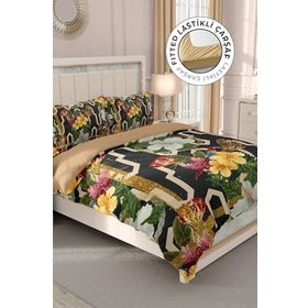 Monohome Lastikli Çarşaflı %100 Pamuk Saten Figure Parrot Çift Kişilik Nevresim Takımı