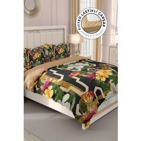 Monohome Lastikli Çarşaflı %100 Pamuk Saten Figure Parrot Çift Kişilik Nevresim Takımı