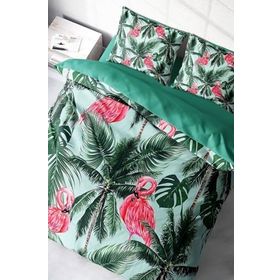 Monohome Lastikli Çarşaflı %100 Pamuk Saten Flamingo II Çift Kişilik Nevresim Takımı