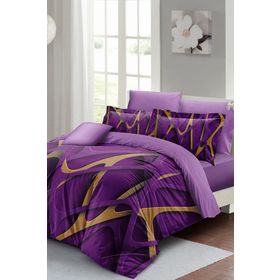 Monohome Lastikli Çarşaflı %100 Pamuk Saten Purple Brown Çift Kişilik Nevresim Takımı