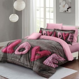 Monohome Love 200x220 cm Pembe Gri Sevgililer Günü Çift Kişilik Pamuk Saten Nevresim Takımı