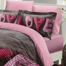 Monohome Love 200x220 cm Pembe Gri Sevgililer Günü Çift Kişilik Pamuk Saten Nevresim Takımı
