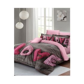 Monohome Love 200x220 cm Pembe Gri Sevgililer Günü Çift Kişilik Pamuk Saten Nevresim Takımı