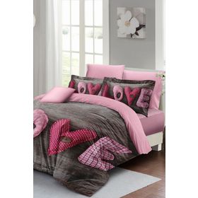 Monohome Love 200x220 cm Pembe Gri Sevgililer Günü Çift Kişilik Pamuk Saten Nevresim Takımı