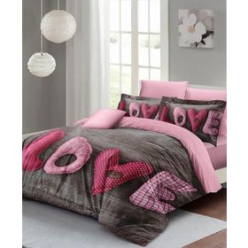 Monohome Love 200x220 cm Pembe Gri Sevgililer Günü Çift Kişilik Pamuk Saten Nevresim Takımı