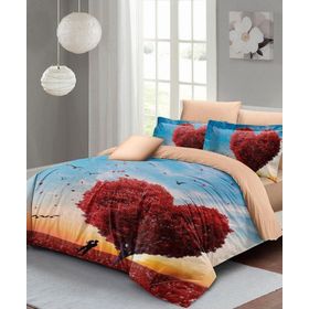 Monohome Love Tree 200x220 cm Kırmızı Mavi Sevgililer Günü Çift Kişilik Pamuk Saten Nevresim Takımı