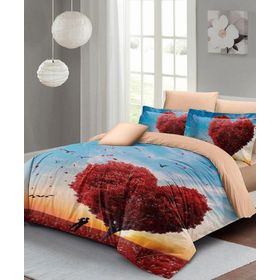 Monohome Love Tree 200x220 cm Kırmızı Mavi Sevgililer Günü Çift Kişilik Pamuk Saten Nevresim Takımı
