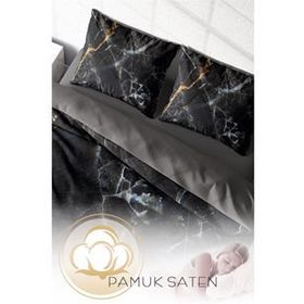Monohome Lux Marble 3D Pamuk Saten Çift Kişilik Nevresim Takımı Beyaz