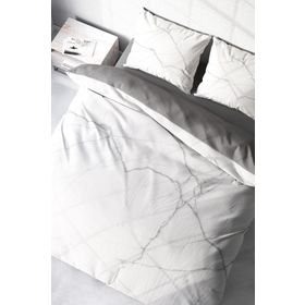 Monohome Lux Marble 3D Pamuk Saten Çift Kişilik Nevresim Takımı Beyaz