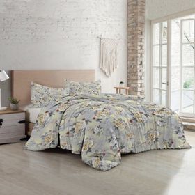 Monohome Luxury Grey Yellow Roses Pamuk Saten Çift Kişilik Nevresim Takımı