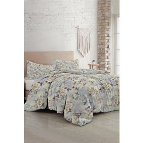 Monohome Luxury Grey Yellow Roses Pamuk Saten Çift Kişilik Nevresim Takımı