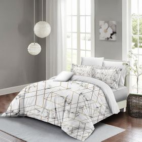 Monohome Marble Geo 200x220 cm Beyaz 3D Pamuk Saten Çift Kişilik Nevresim Takımı