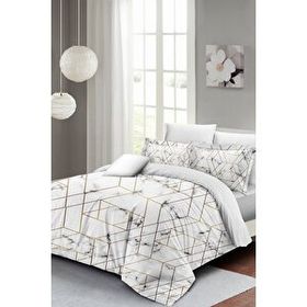 Monohome Marble Geo 200x220 cm Beyaz 3D Pamuk Saten Çift Kişilik Nevresim Takımı