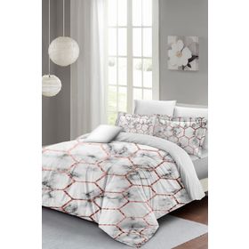 Monohome Marble Geo 3D Pamuk Saten Beyaz-Pembe Çift Kişilik Nevresim Takımı