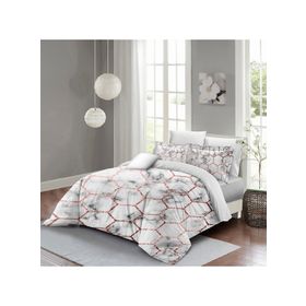 Monohome Marble Geo 3D Pamuk Saten Beyaz-Pembe Çift Kişilik Nevresim Takımı