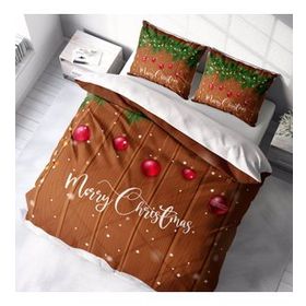 Monohome Merry Christmas Yılbaşı Süsü Pamuk Saten Gift 3D Çift Kişilik Nevresim Takımı