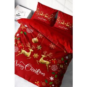 Monohome Merry Christmas Yılbaşı Süsü Pamuk Saten Gift 3D Çift Kişilik Nevresim Takımı