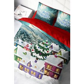 Monohome Merry Christmas Yılbaşı Süsü Pamuk Saten Gift 3D Çift Kişilik Nevresim Takımı