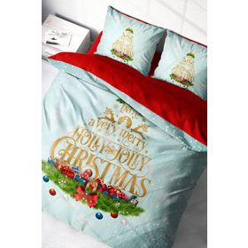 Monohome Merry Christmas Yılbaşı Süsü Pamuk Saten Gift 3D Çift Kişilik Nevresim Takımı