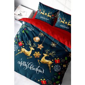 Monohome Merry Christmas Yılbaşı Süsü Pamuk Saten Gift 3D Çift Kişilik Nevresim Takımı