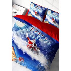 Monohome Merry Christmas Yılbaşı Süsü Pamuk Saten Gift 3D Çift Kişilik Nevresim Takımı