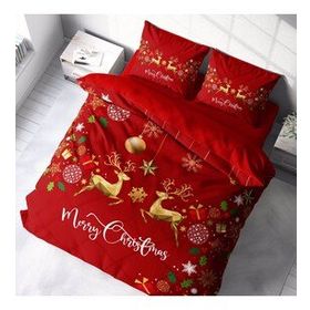 Monohome Merry Christmas Yılbaşı Süsü Pamuk Saten Gift 3D Çift Kişilik Nevresim Takımı