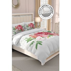 Monohome New Floral 3D Pamuk Saten Çift Kişilik 200x220 cm Nevresim Takımı