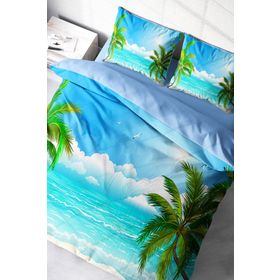 Monohome Palm 3D Pamuk Saten Renkli Çift Kişilik 200x220 cm Nevresim Takımı