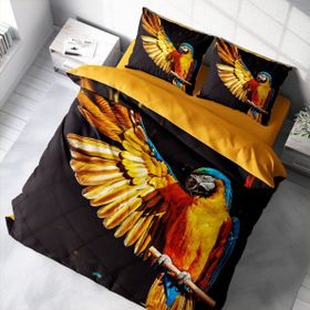 Monohome Parrot 3D Pamuk Saten Çift Kişilik 200x220 cm Nevresim Takımı