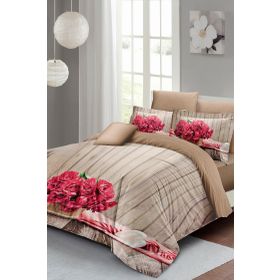 Monohome Pink Flowers 3D Pamuk Saten Çift Kişilik Nevresim Takımı