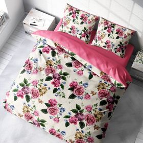 Monohome Pink Rose 3D Pamuk Saten Çift Kişilik 200x220 cm Nevresim Takımı