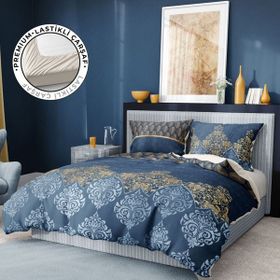 Monohome Premium Damask Luxury 3d Pamuk Saten Blue Çift Kişilik Nevresim Takımı