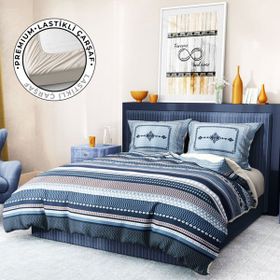Monohome Premium Luxury 3d Pamuk Saten Blue Suite Çift Kişilik Nevresim Takımı
