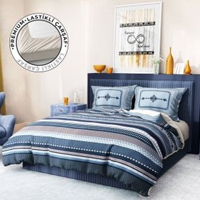 Monohome Premium Luxury 3d Pamuk Saten Blue Suite Çift Kişilik Nevresim Takımı