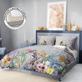 Monohome Premium Luxury 3D Pamuk Saten Flowers Forest Çift Kişilik Nevresim Takımı