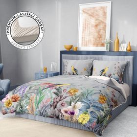 Monohome Premium Luxury 3D Pamuk Saten Flowers Forest Çift Kişilik Nevresim Takımı