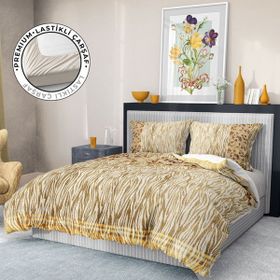 Monohome Premium Luxury 3d Pamuk Saten Gold Zebra Çift Kişilik Nevresim Takımı
