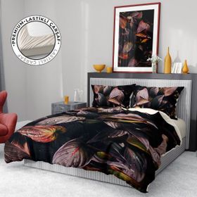 Monohome Premium Luxury 3D Pamuk Saten Güz Yaprakları Çift Kişilik Nevresim Takımı