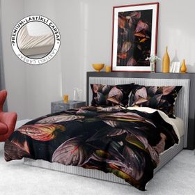 Monohome Premium Luxury 3D Pamuk Saten Güz Yaprakları Çift Kişilik Nevresim Takımı