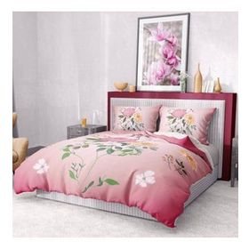 Monohome Premium Luxury 3D Saten Pamuk Pink Rose Çift Kişilik Nevresim Takımı