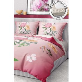 Monohome Premium Luxury 3D Saten Pamuk Pink Rose Çift Kişilik Nevresim Takımı