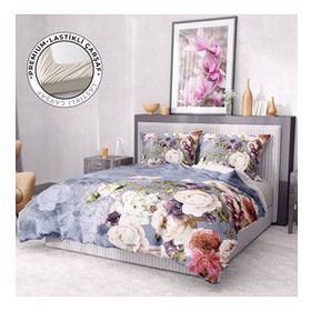 Monohome Premium Luxury 3D Saten Pamuk Rose Garden Çift Kişilik Nevresim Takımı