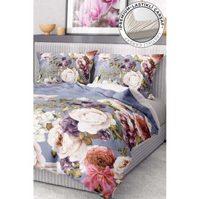 Monohome Premium Luxury 3D Saten Pamuk Rose Garden Çift Kişilik Nevresim Takımı