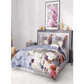 Monohome Premium Luxury 3D Saten Pamuk Rose Garden Çift Kişilik Nevresim Takımı