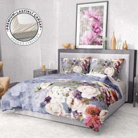 Monohome Premium Luxury 3D Saten Pamuk Rose Garden Çift Kişilik Nevresim Takımı