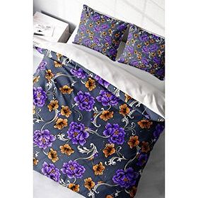 Monohome Purple Floral Naturel Çift Kişilik Nevresim Takımı