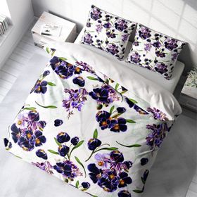 Monohome Purple Flowers Naturel Çift Kişilik Nevresim Takımı